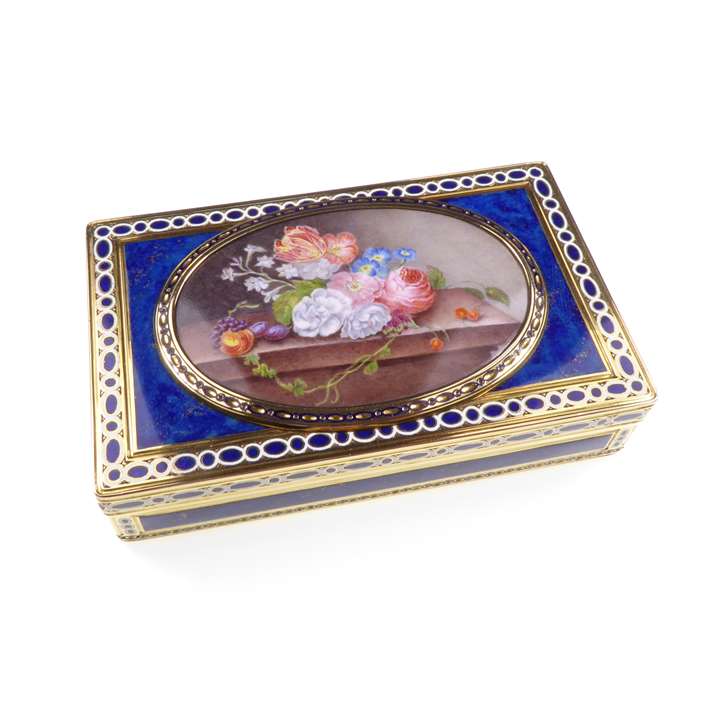 Rectangular enamel, lapis lazuli and gold box